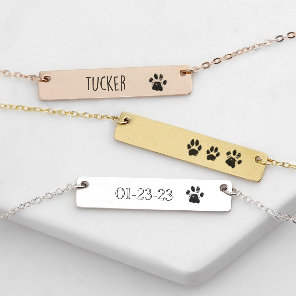 Custom Paw Print Bar Necklace